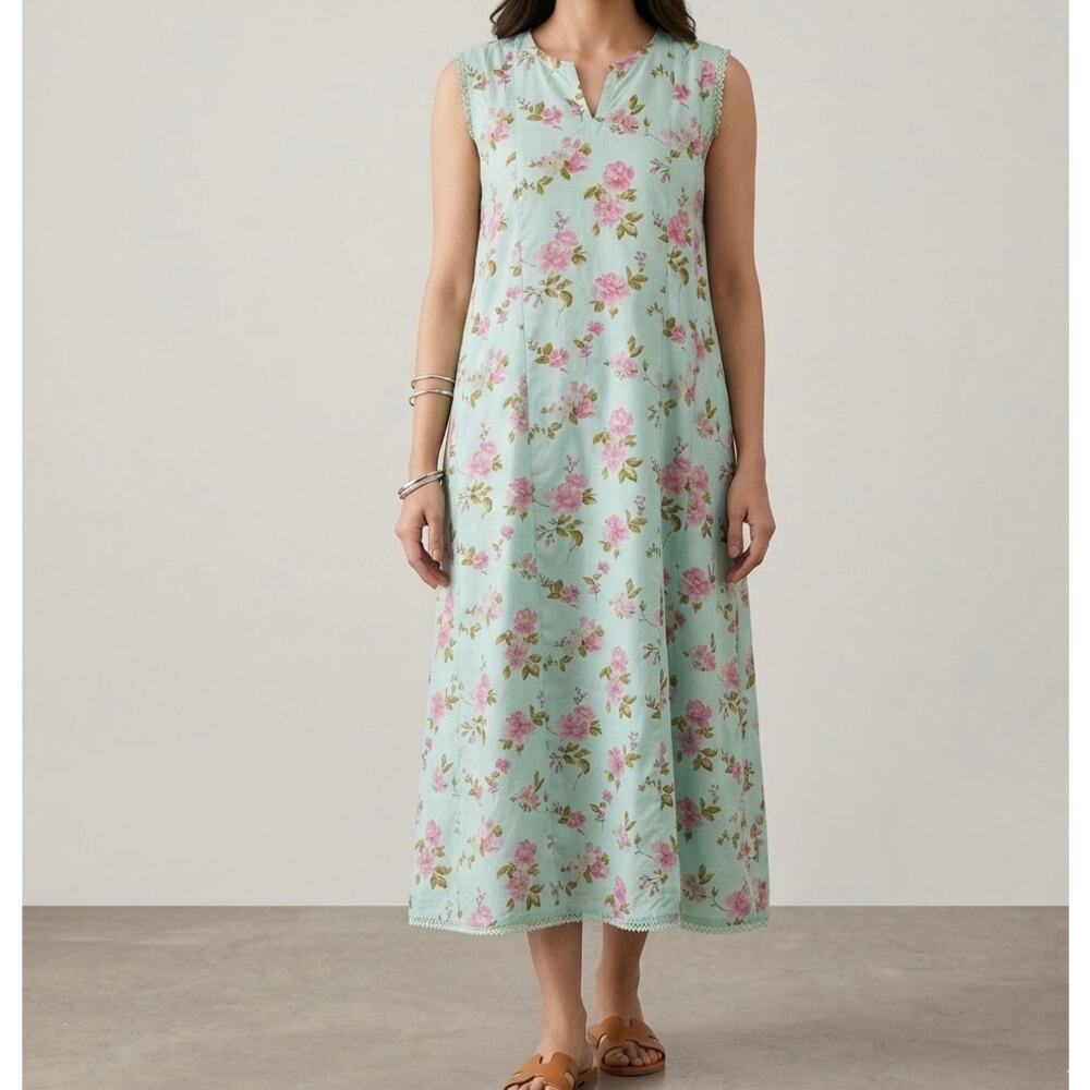 NWT SAPPHIRE Maxi Dress Prarie XS Mint Green Cottage Floral 100% Cotton